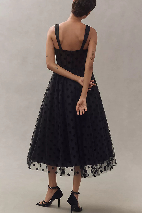 Dotted mesh fabric dress close-up