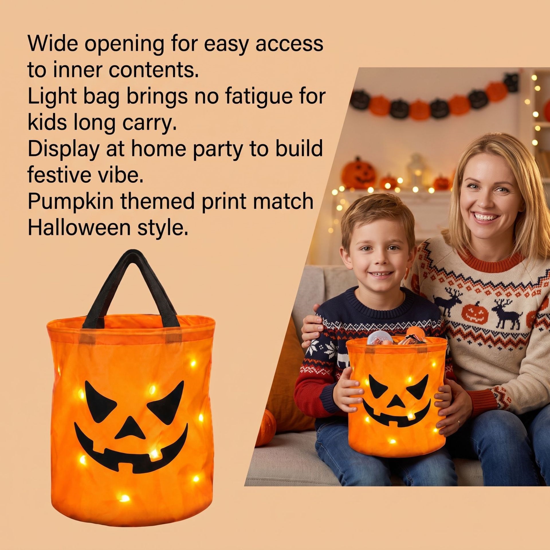 Halloween LED Pumpkin Candy Bucket - product details