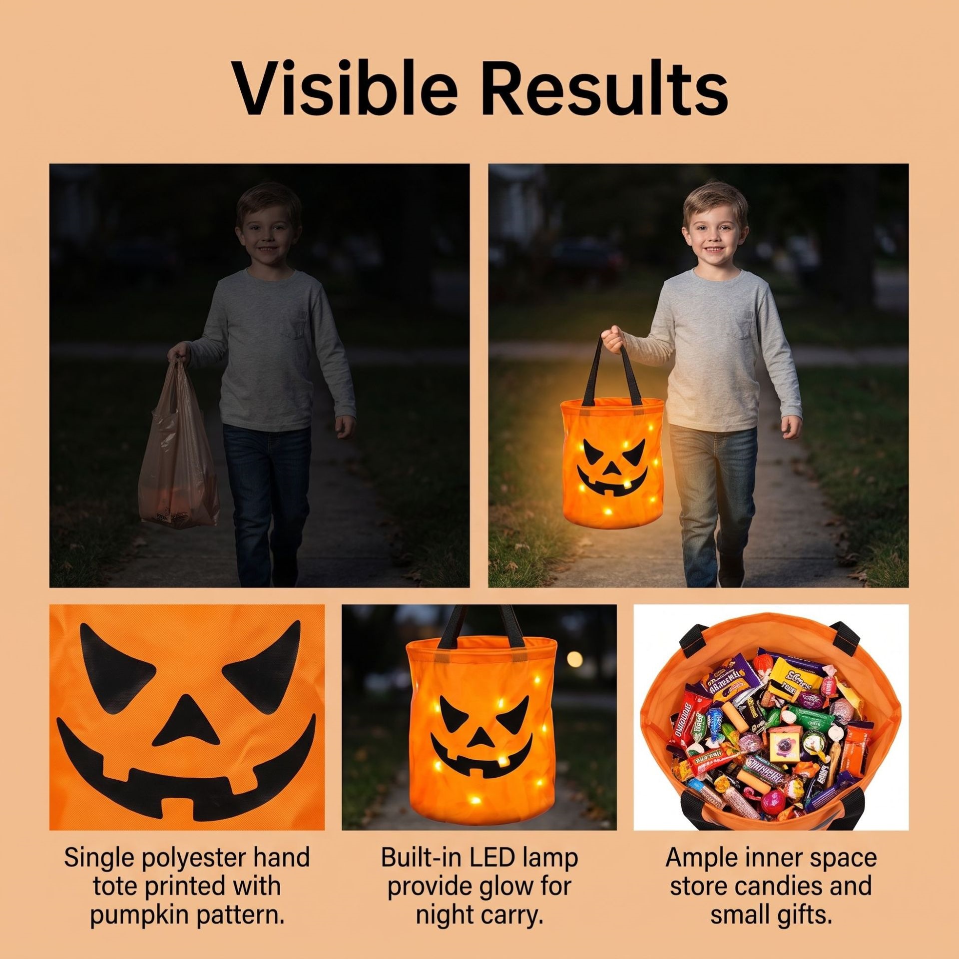 Halloween LED Pumpkin Candy Bucket - product details