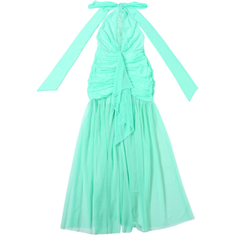 Women's pink and green pleated mesh dress collection