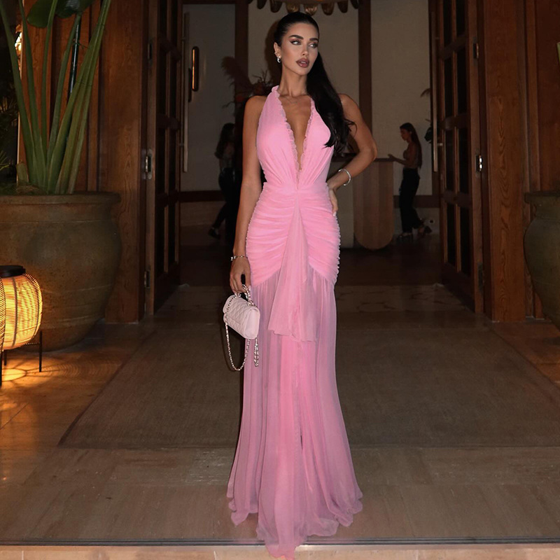 V-neck halter dress neckline detail