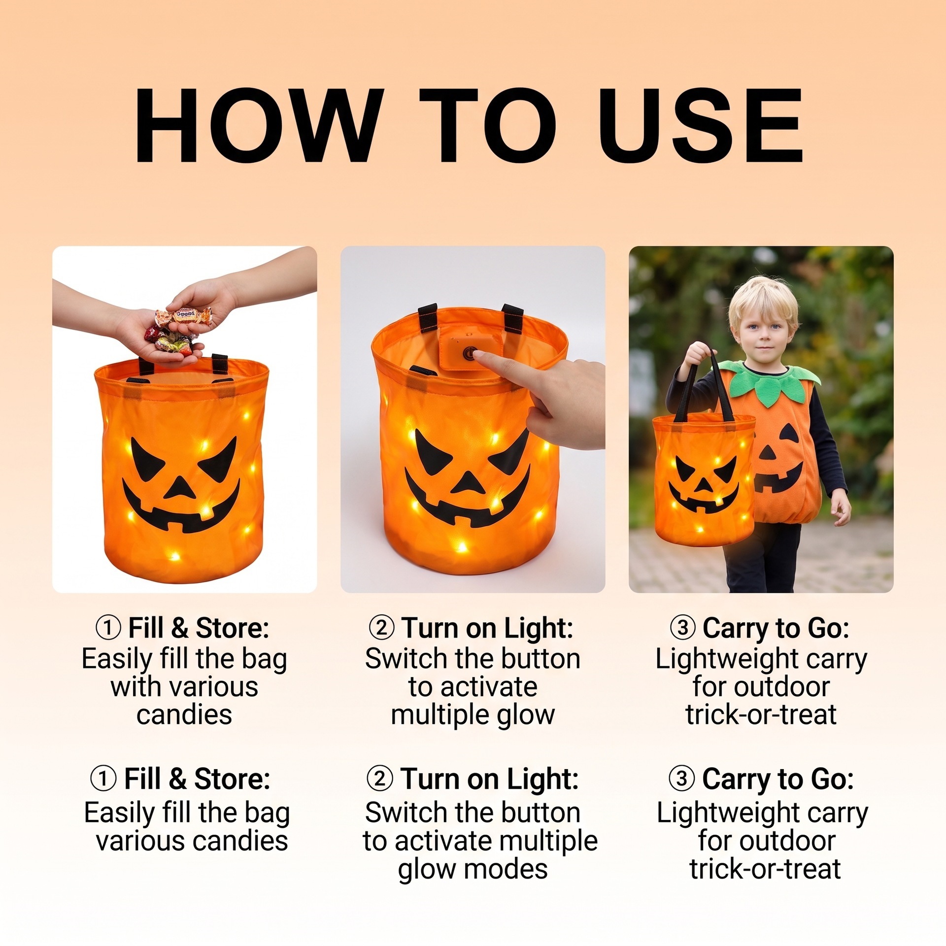 Halloween LED Pumpkin Candy Bucket - product details