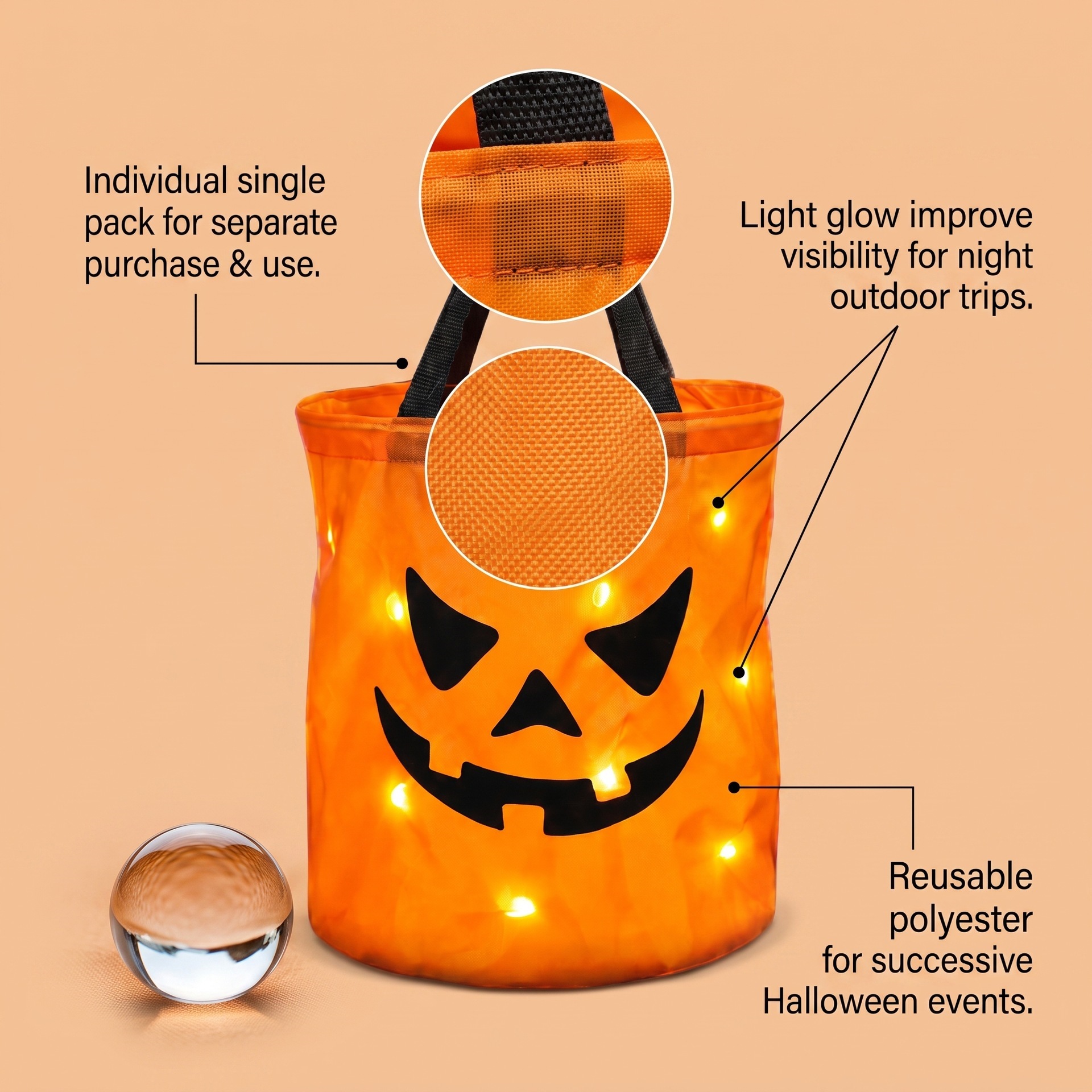Halloween LED Pumpkin Candy Bucket - product details