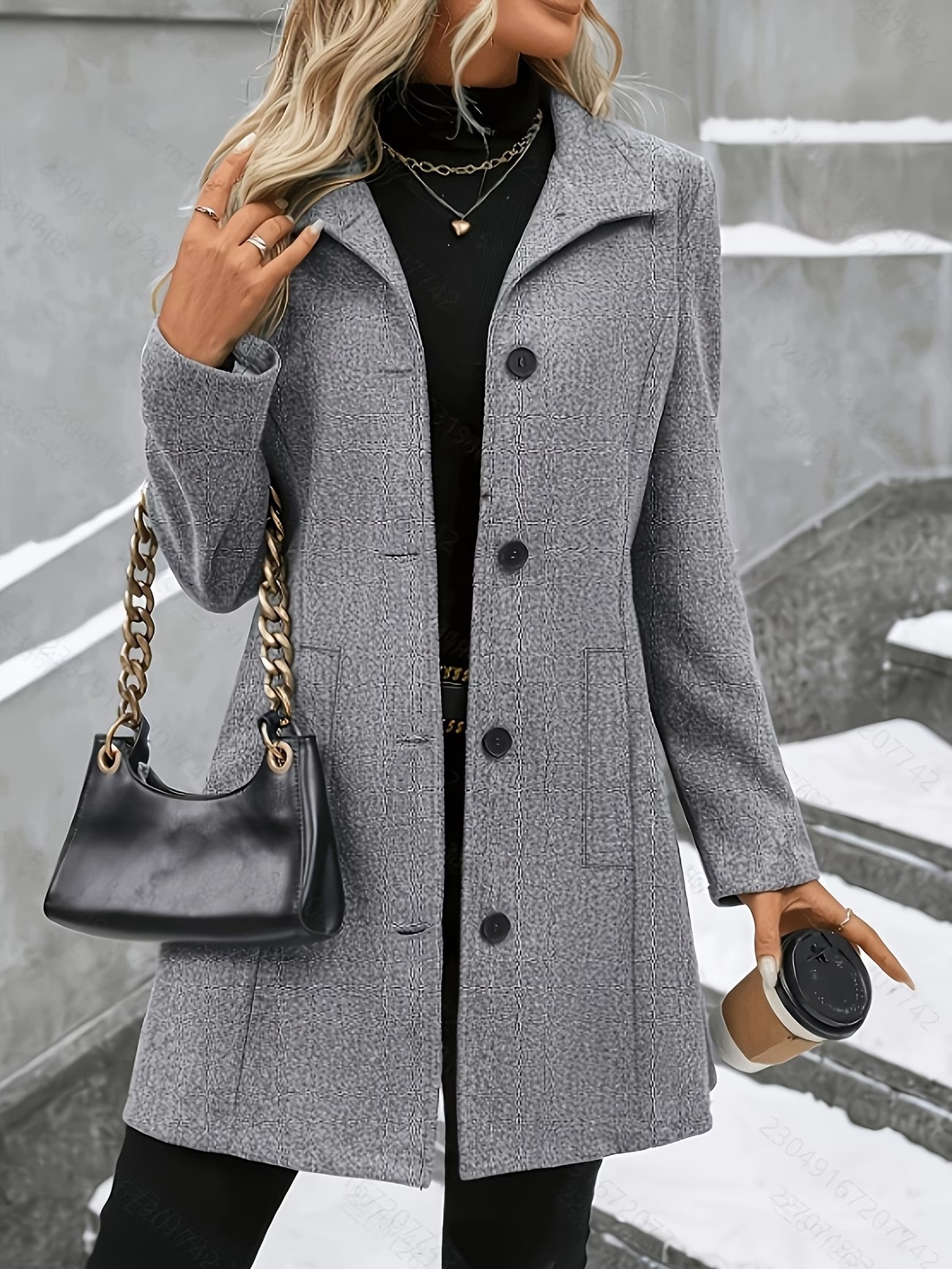 Wool blend coat long sleeve detail