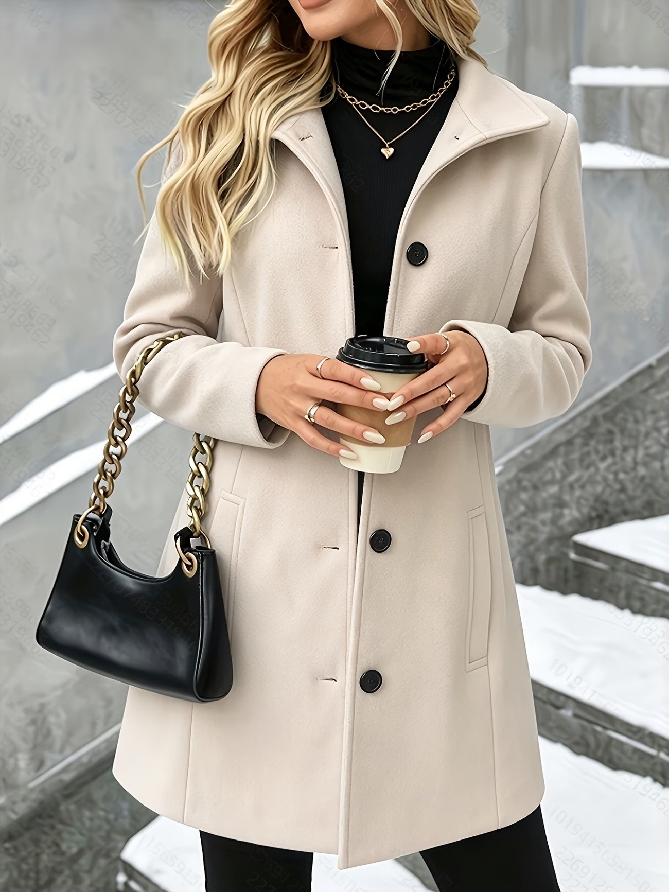 Mid-length slim fit coat lapel collar