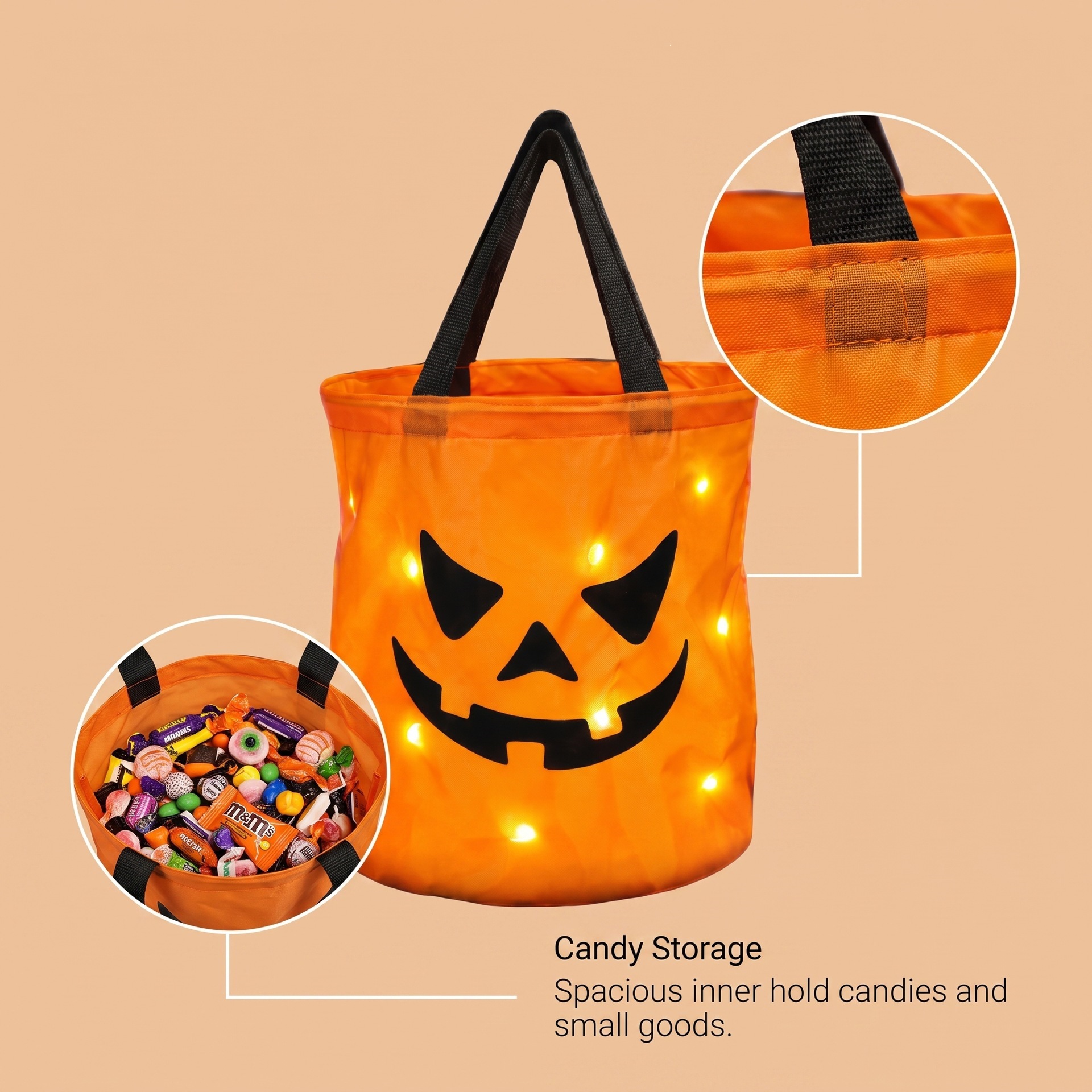 Halloween LED Pumpkin Candy Bucket - product details