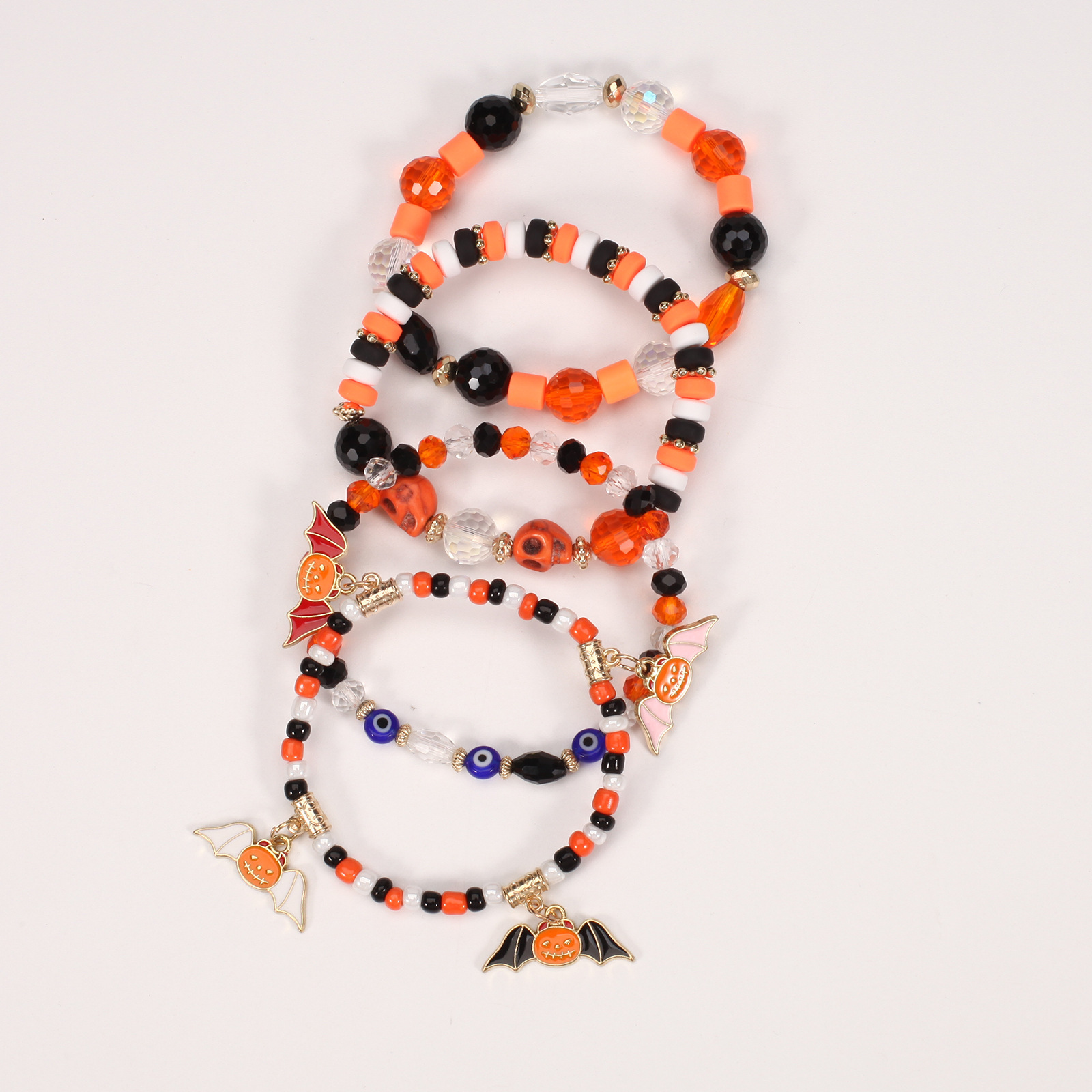 Halloween Bracelet with Ghost Pumpkin Skull Pendant Beaded Party Jewelry