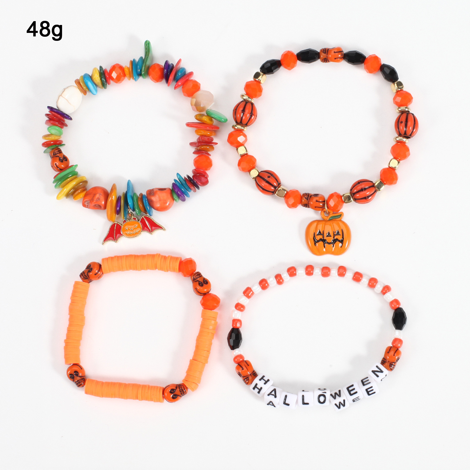 Halloween Bracelet with Ghost Pumpkin Skull Pendant Beaded Party Jewelry
