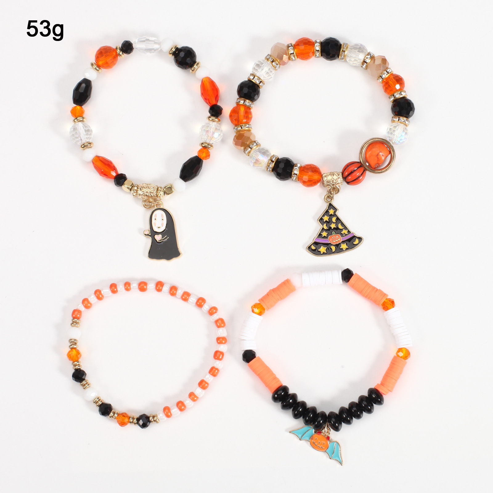 Halloween Bracelet with Ghost Pumpkin Skull Pendant Beaded Party Jewelry
