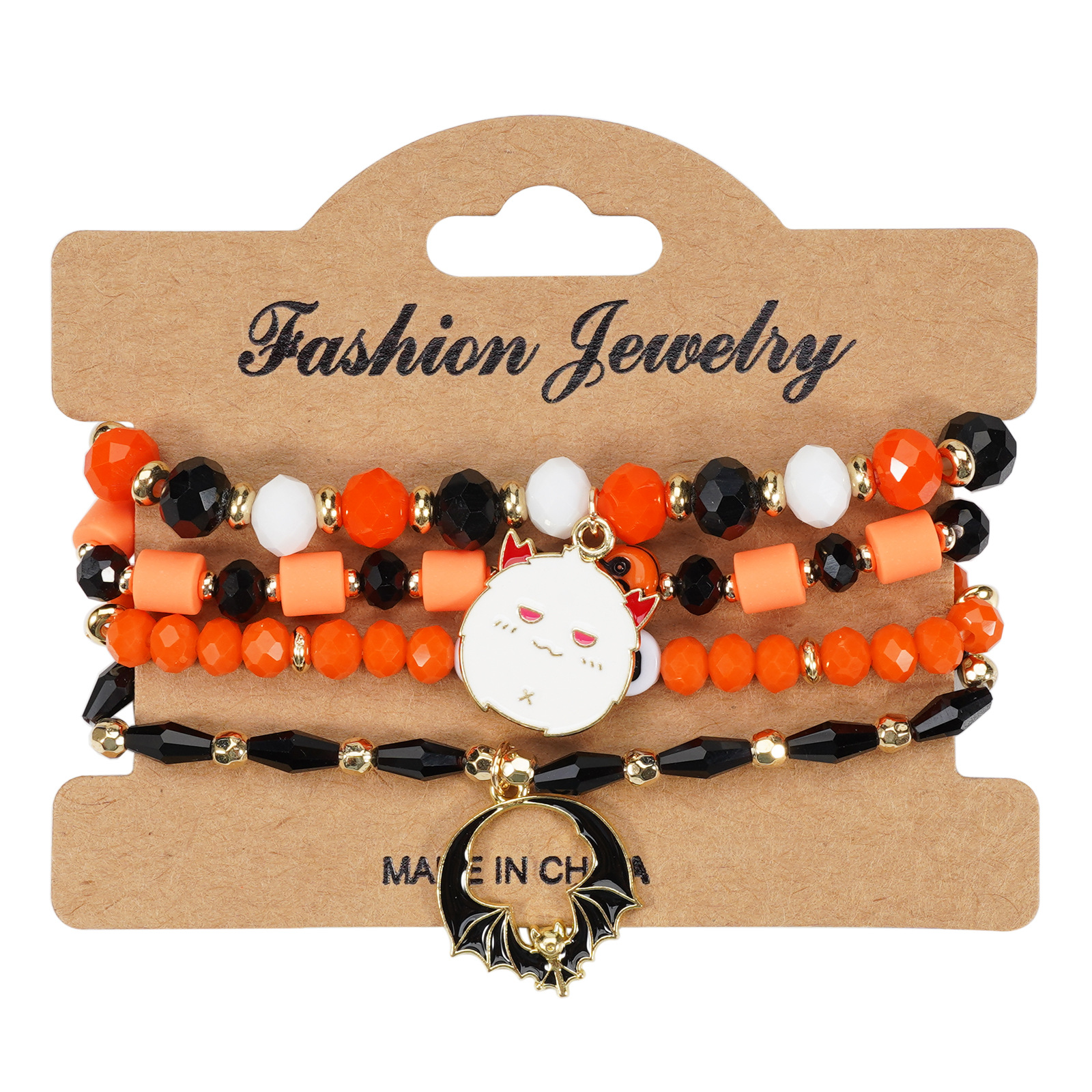 Halloween Bracelet with Ghost Pumpkin Skull Pendant Beaded Party Jewelry