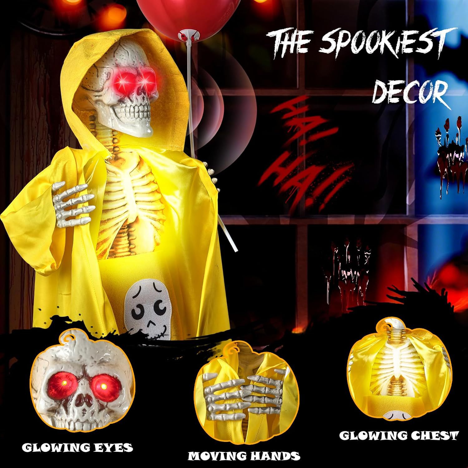 Animated Halloween Skull Decoration with Light and Sound - product details