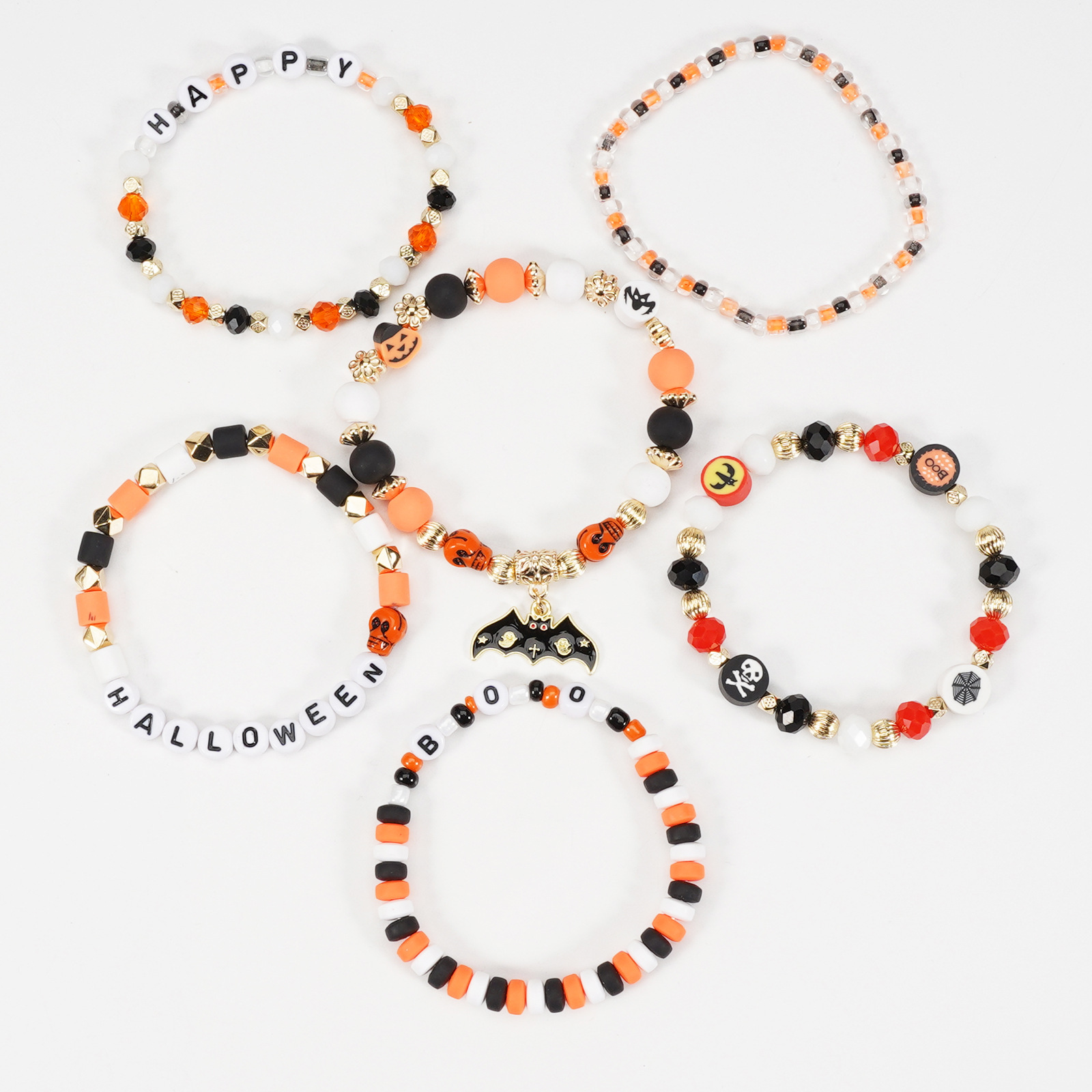 Halloween Bracelet with Ghost Pumpkin Skull Pendant Beaded Party Jewelry