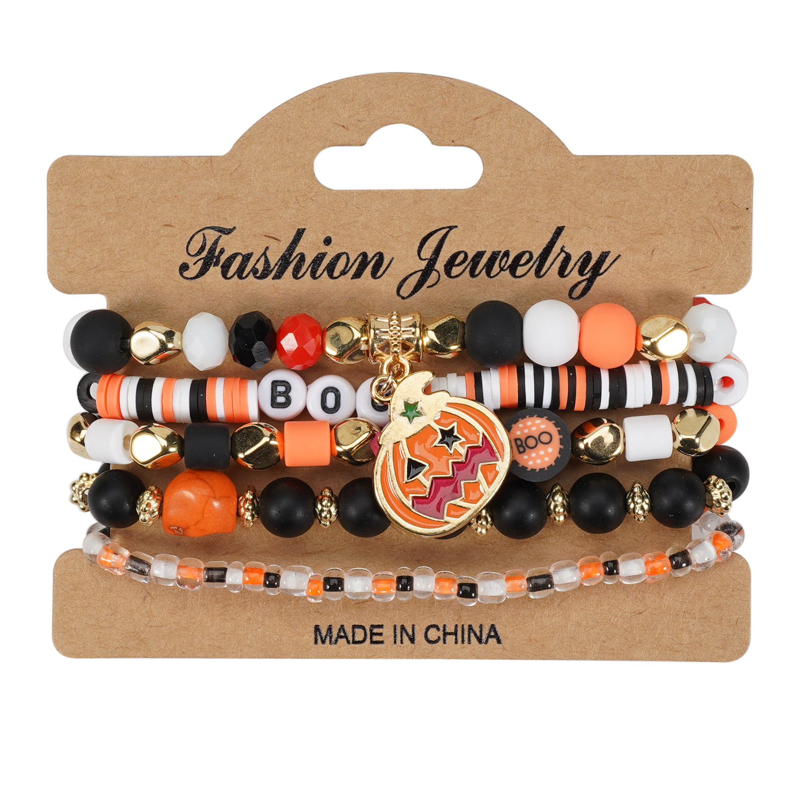Halloween Bracelet with Ghost Pumpkin Skull Pendant Beaded Party Jewelry