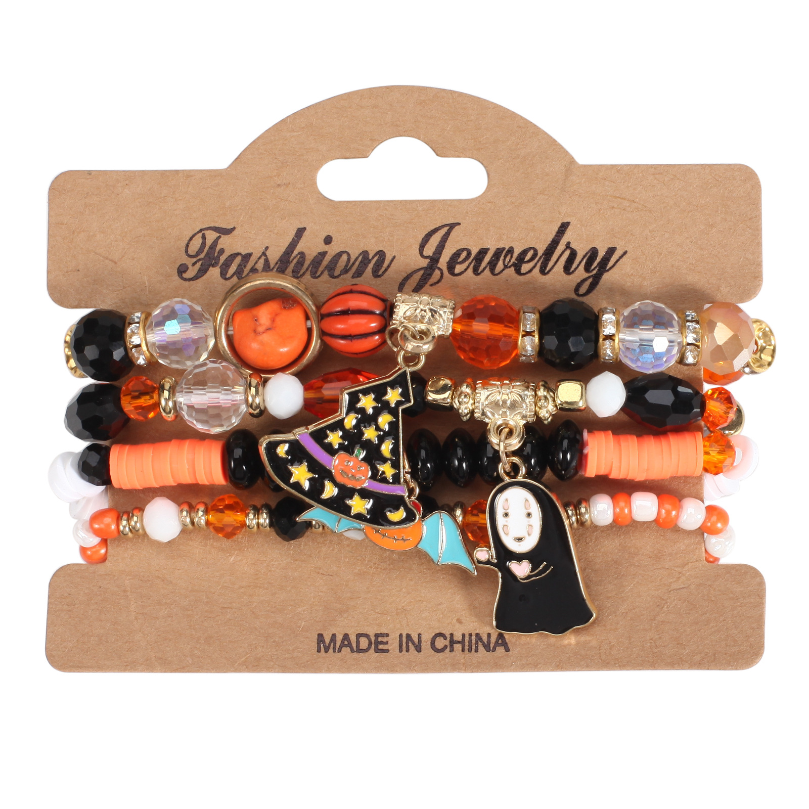 Halloween Bracelet with Ghost Pumpkin Skull Pendant Beaded Party Jewelry
