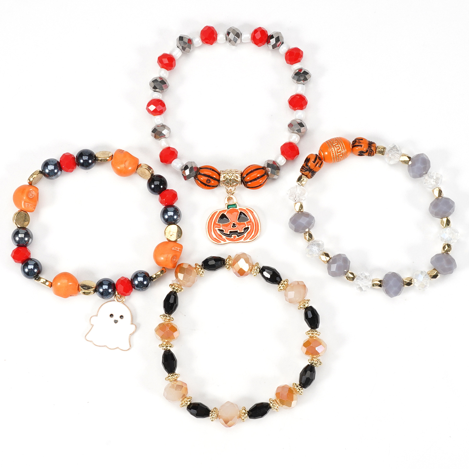 Halloween Bracelet with Ghost Pumpkin Skull Pendant Beaded Party Jewelry