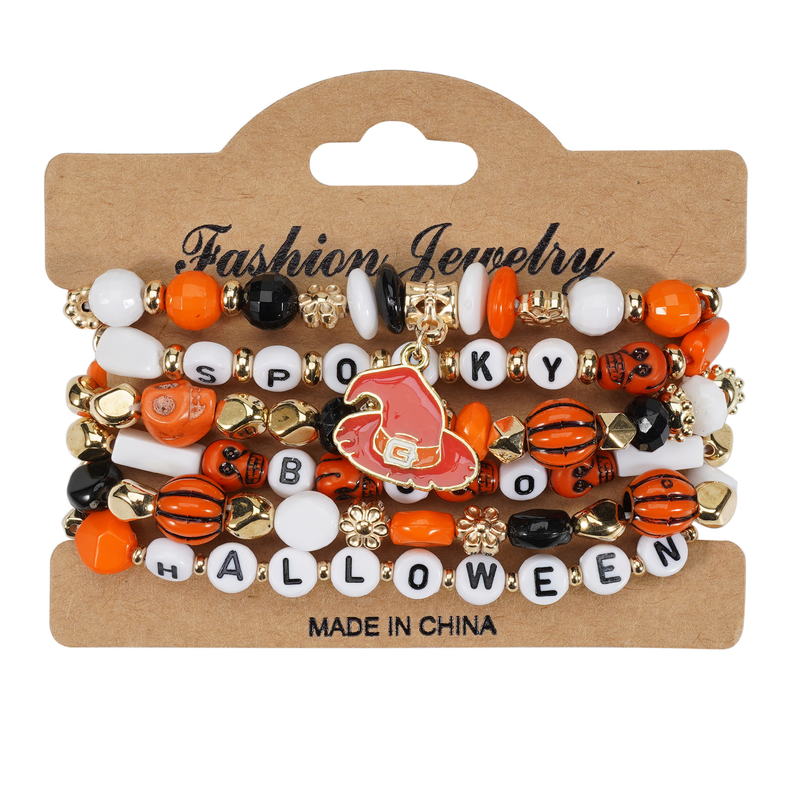 Halloween Bracelet with Ghost Pumpkin Skull Pendant Beaded Party Jewelry