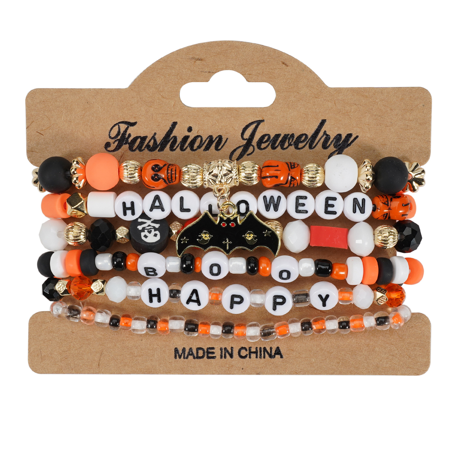 Halloween Bracelet with Ghost Pumpkin Skull Pendant Beaded Party Jewelry