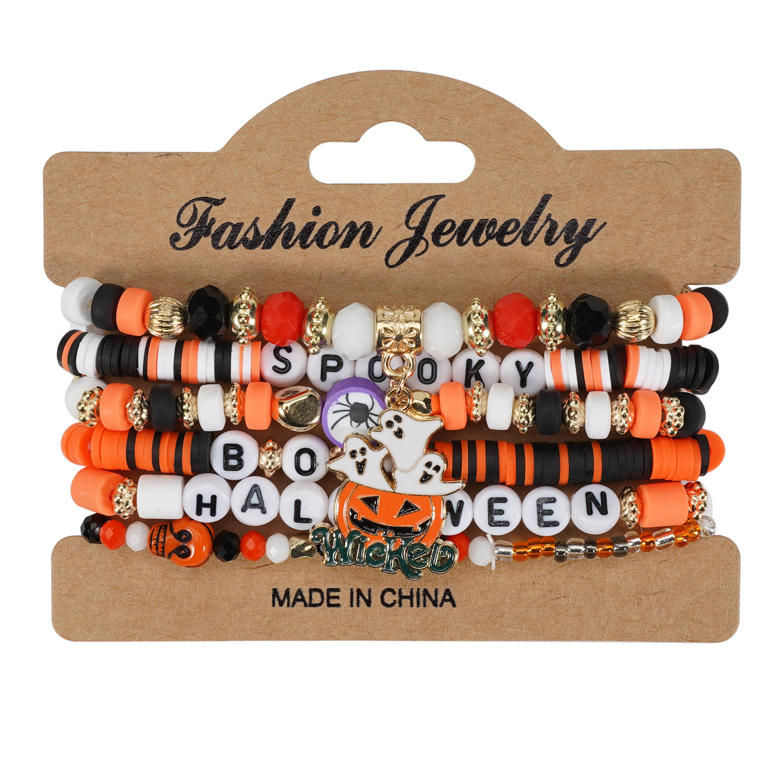 Halloween Bracelet with Ghost Pumpkin Skull Pendant Beaded Party Jewelry