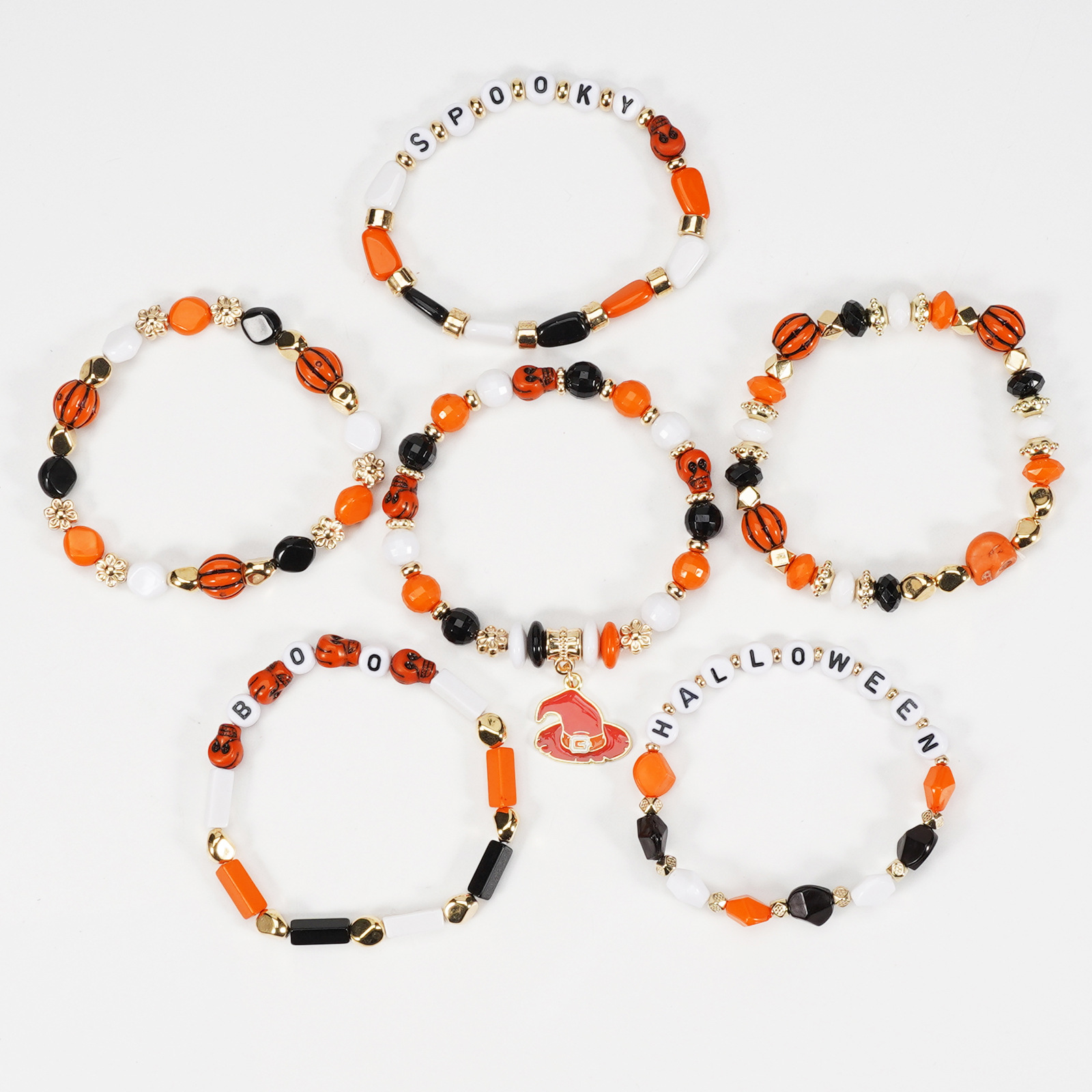 Halloween Bracelet with Ghost Pumpkin Skull Pendant Beaded Party Jewelry