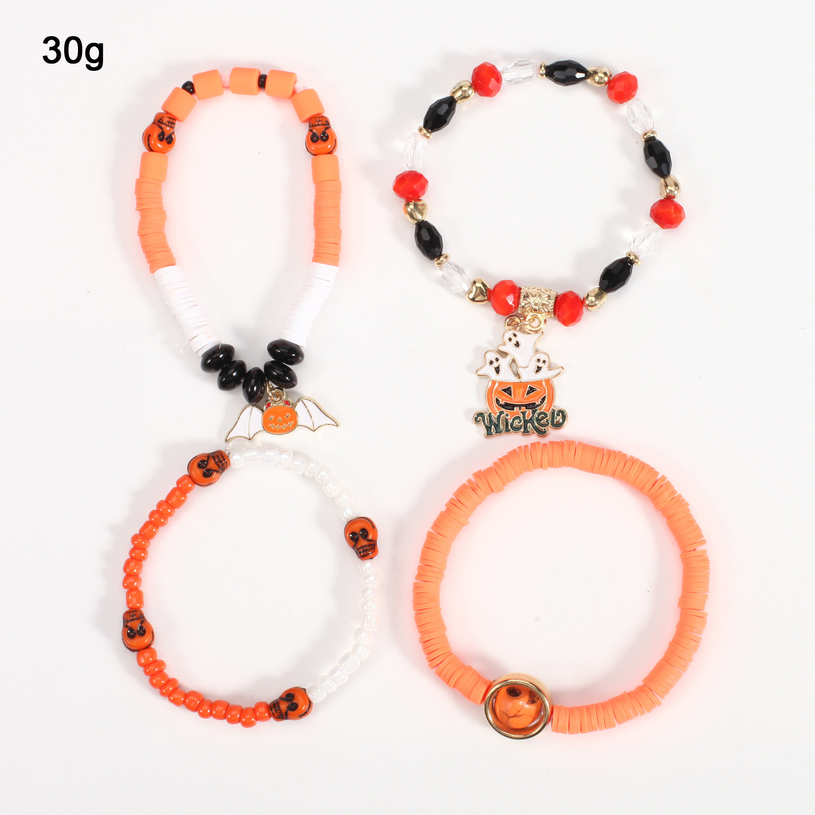Halloween Bracelet with Ghost Pumpkin Skull Pendant Beaded Party Jewelry