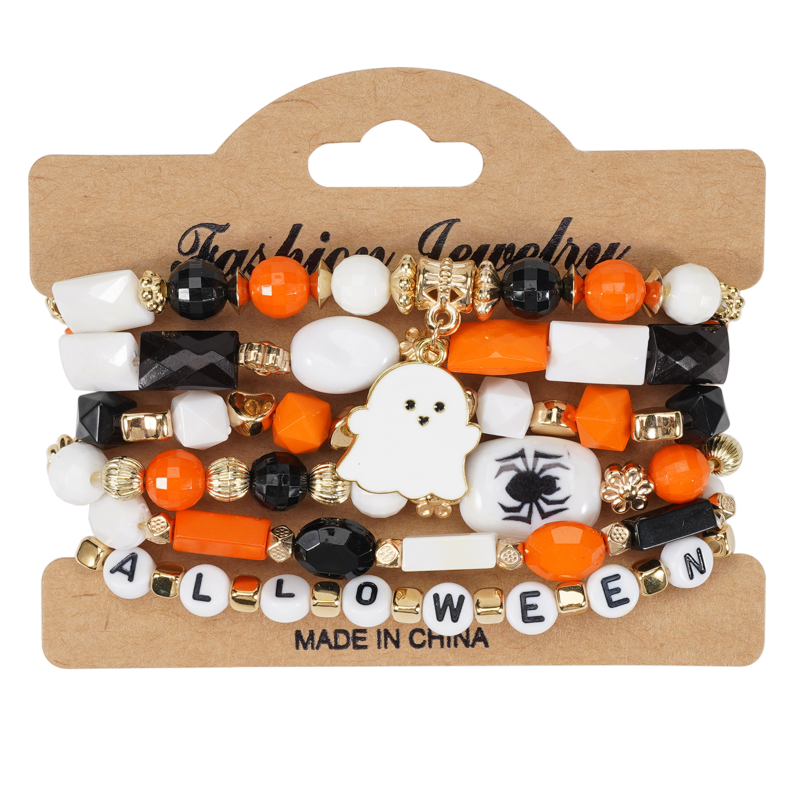 Halloween Bracelet with Ghost Pumpkin Skull Pendant Beaded Party Jewelry