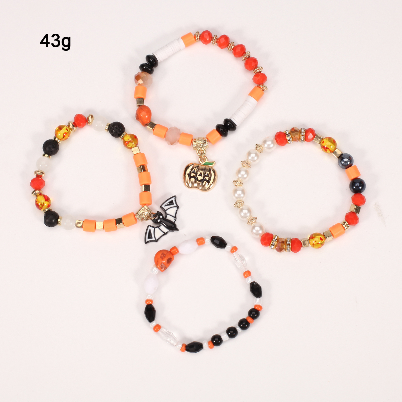 Halloween Bracelet with Ghost Pumpkin Skull Pendant Beaded Party Jewelry