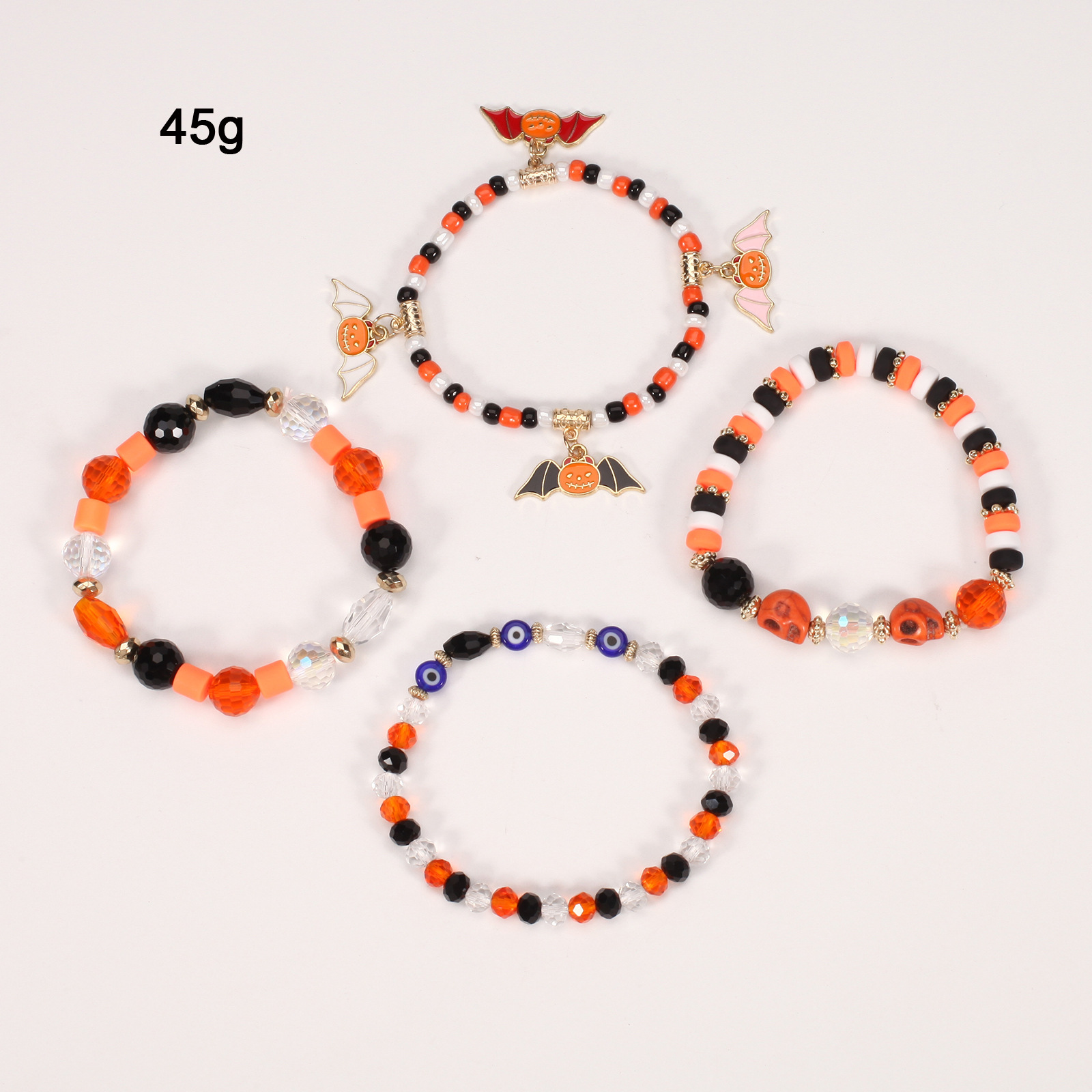 Halloween Bracelet with Ghost Pumpkin Skull Pendant Beaded Party Jewelry