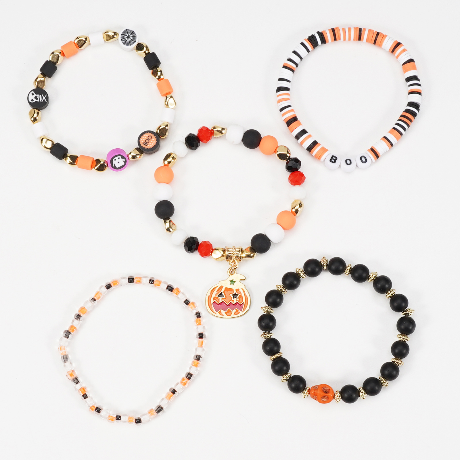 Halloween Bracelet with Ghost Pumpkin Skull Pendant Beaded Party Jewelry