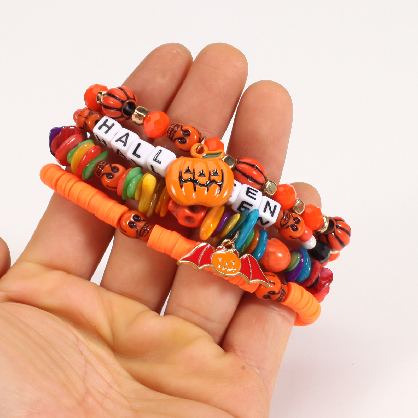 Halloween Bracelet with Ghost Pumpkin Skull Pendant Beaded Party Jewelry