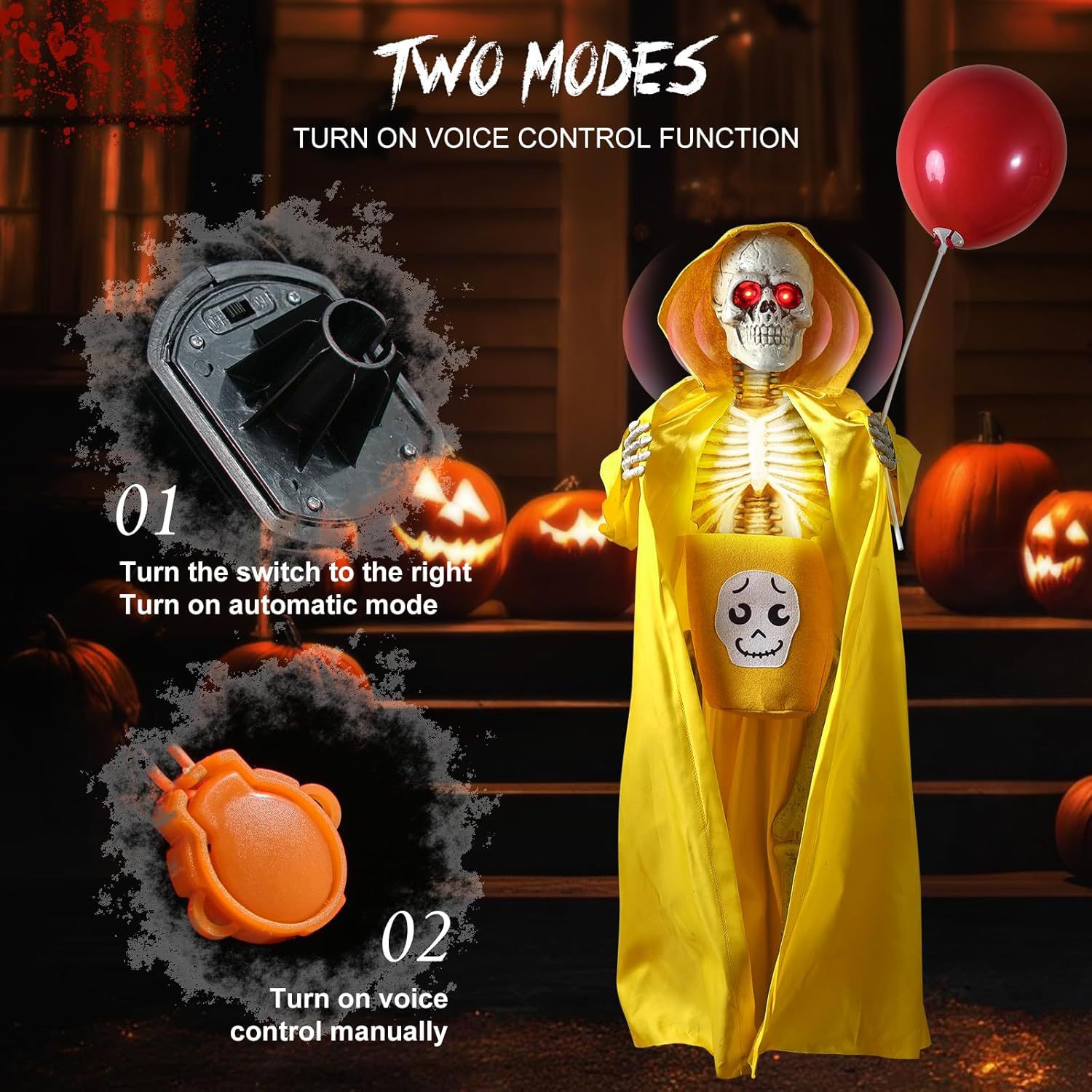 Animated Halloween Skull Decoration with Light and Sound - product details