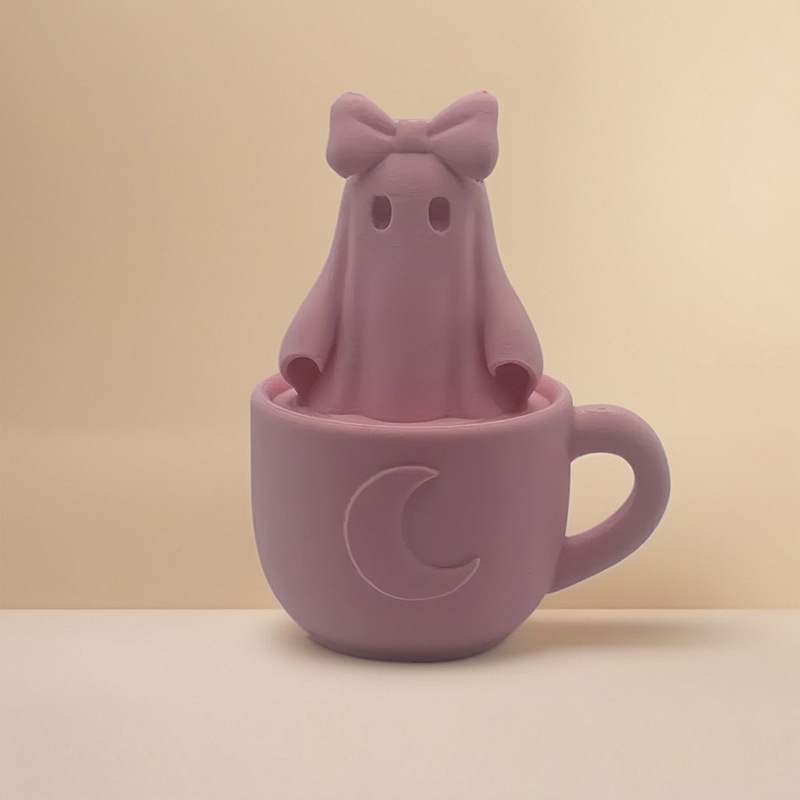 3D Printed Ghost Girl Tea Cup Figurine Desktop Halloween Ornament