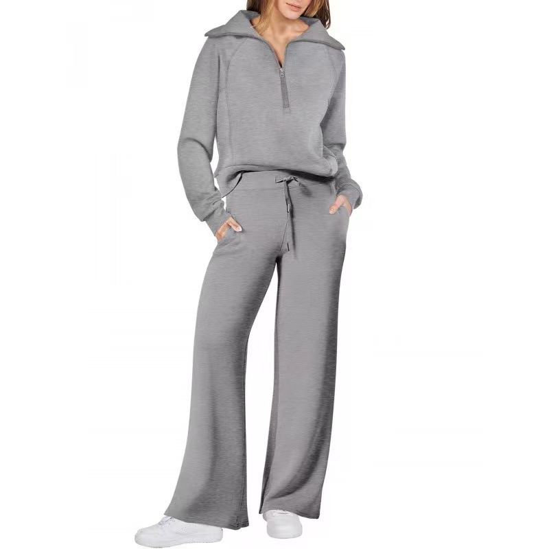 Long-sleeve sweatshirt with wide-leg pants