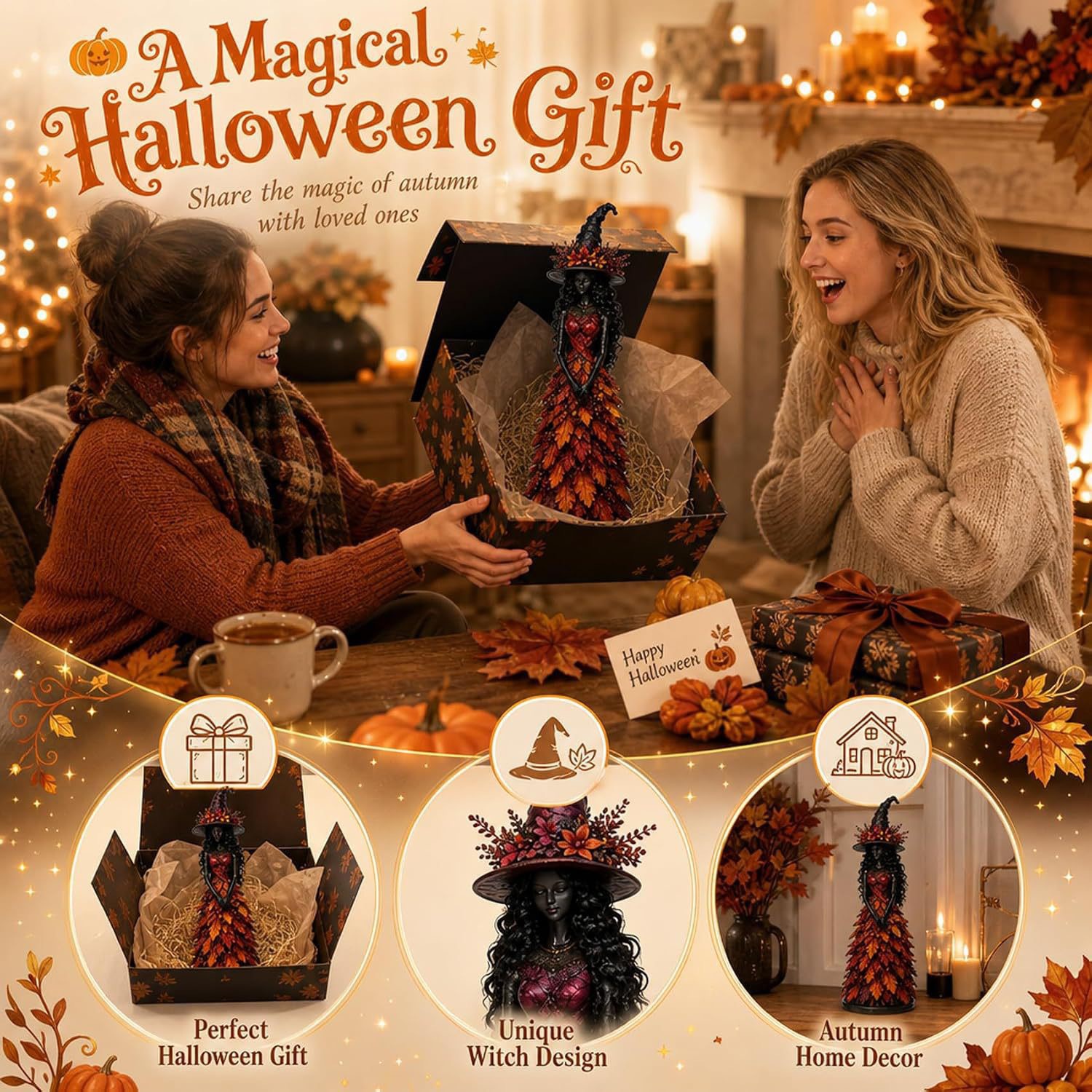 Enchanted Autumn Witch Resin Statue Halloween Magic Decor