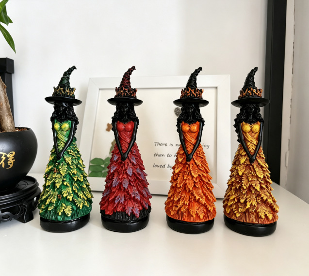 Enchanted Autumn Witch Resin Statue Halloween Magic Decor