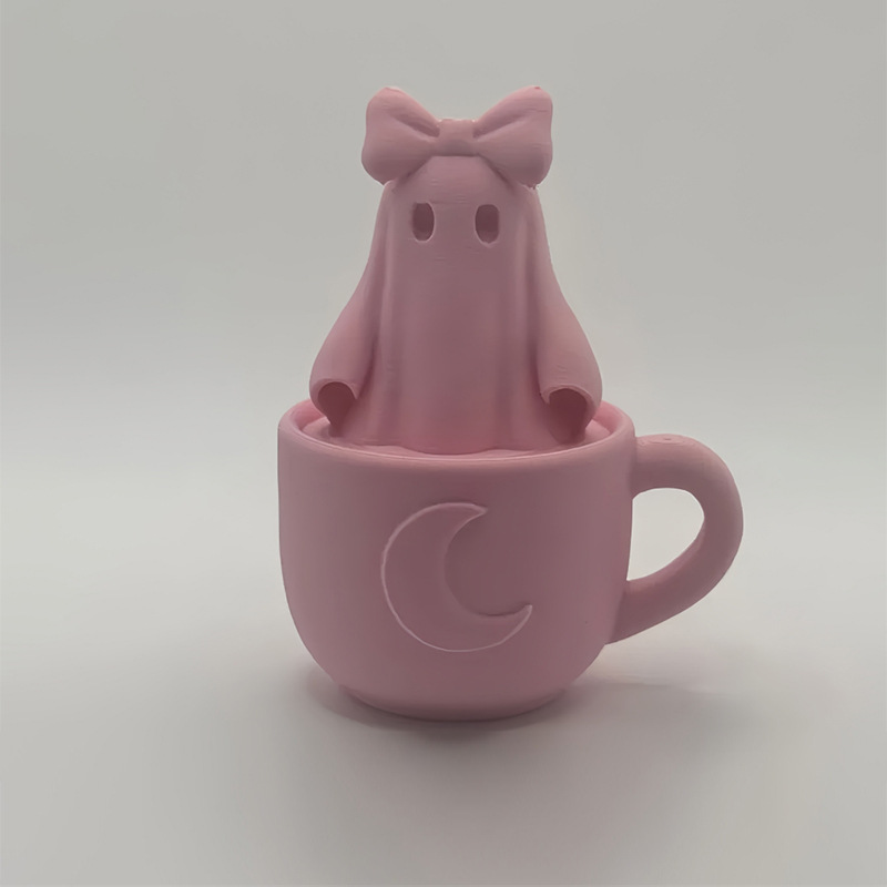 3D Printed Ghost Girl Tea Cup Figurine Desktop Halloween Ornament