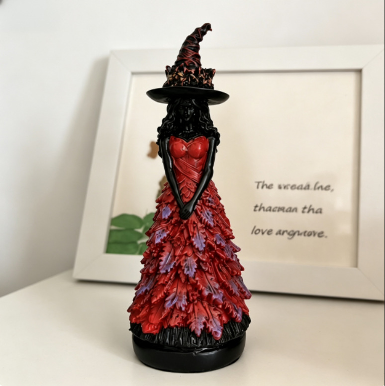 Enchanted Autumn Witch Resin Statue Halloween Magic Decor