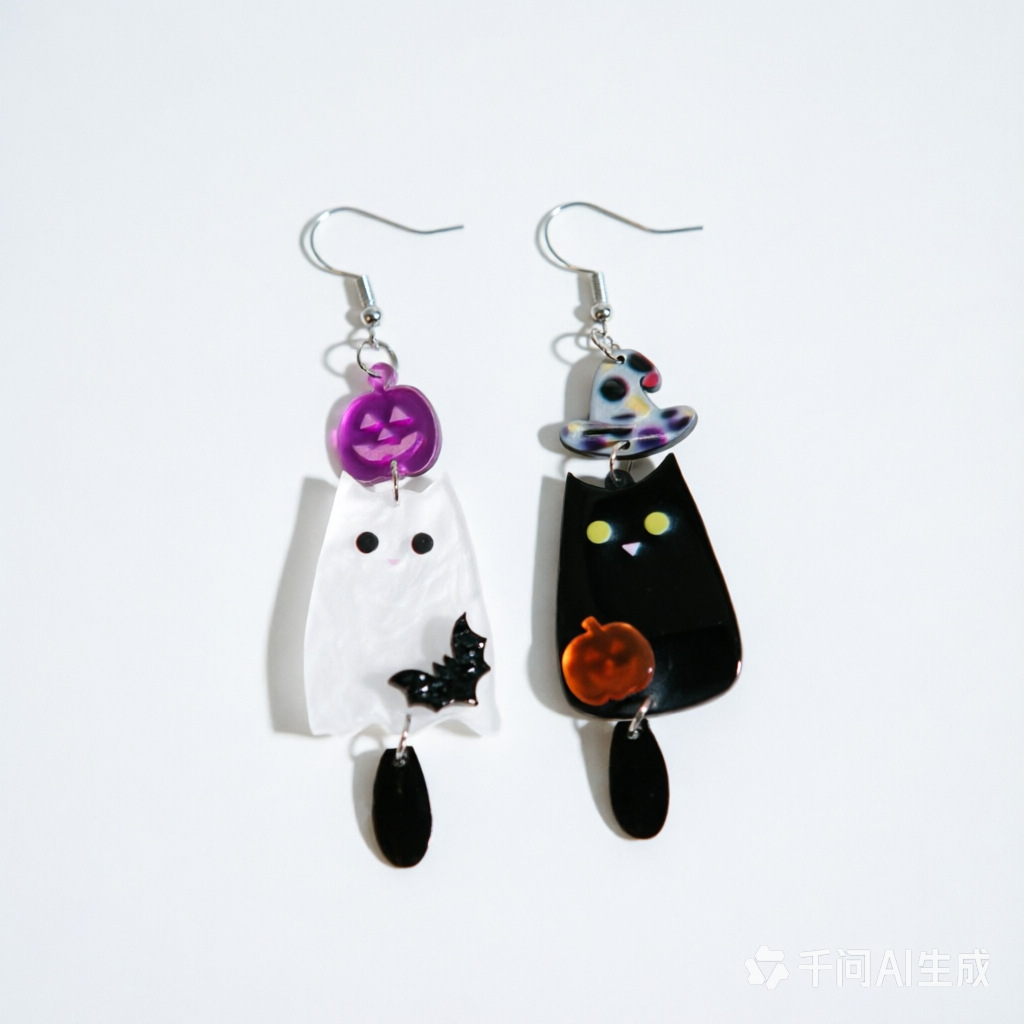 Halloween Acrylic Earrings Ghost Pumpkin Bat Design
