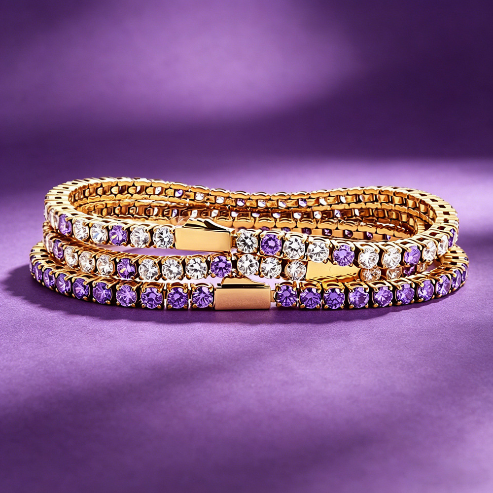 Square-cut white zircon tennis bracelet