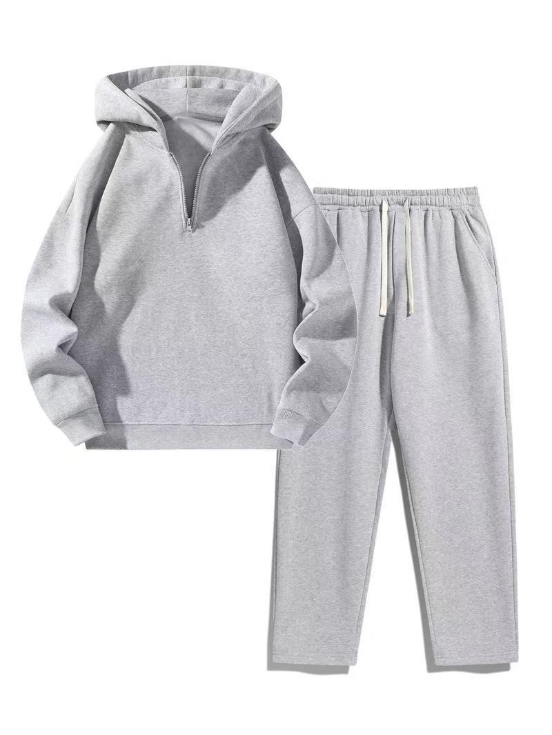 Hooded top and wide-leg trousers side view