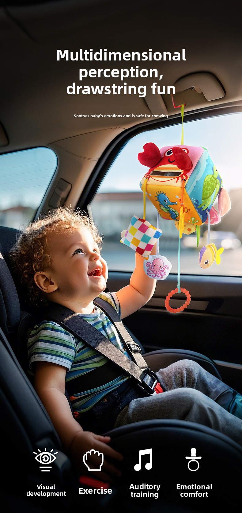 Baby Stroller Hanging Fabric Pull-Tissue Sensory Toy – image 1