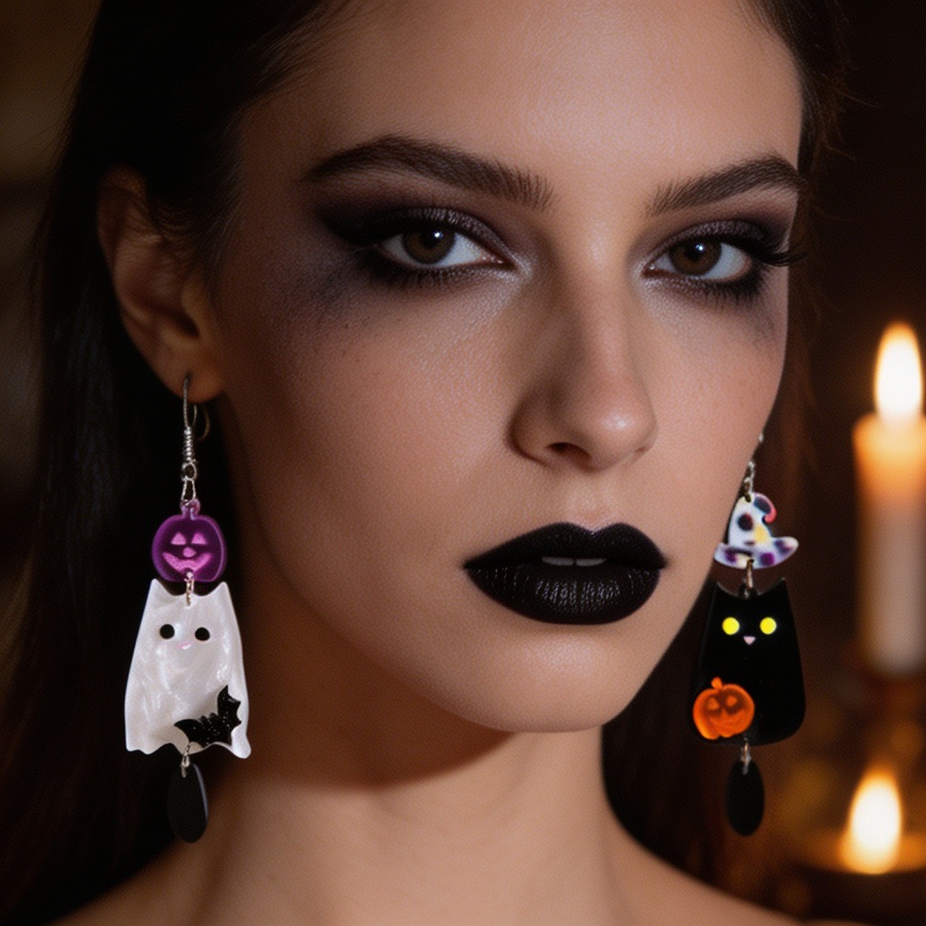 Halloween Acrylic Earrings Ghost Pumpkin Bat Design