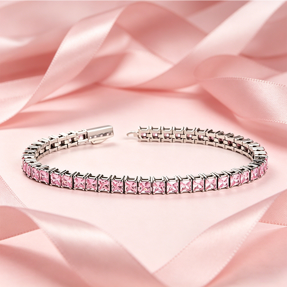 Steel-tone square zircon bracelet