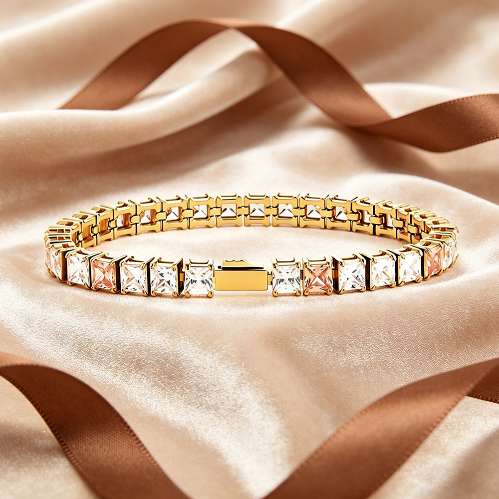 Gold-tone square zircon bracelet