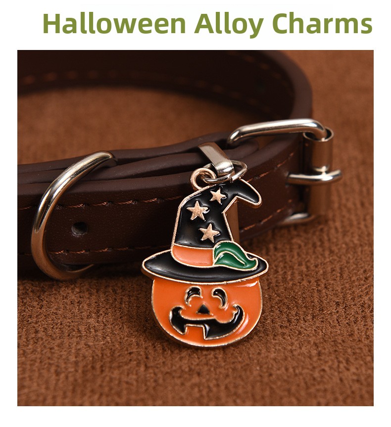 Halloween PU Leather Dog Collar with Decorative Charms