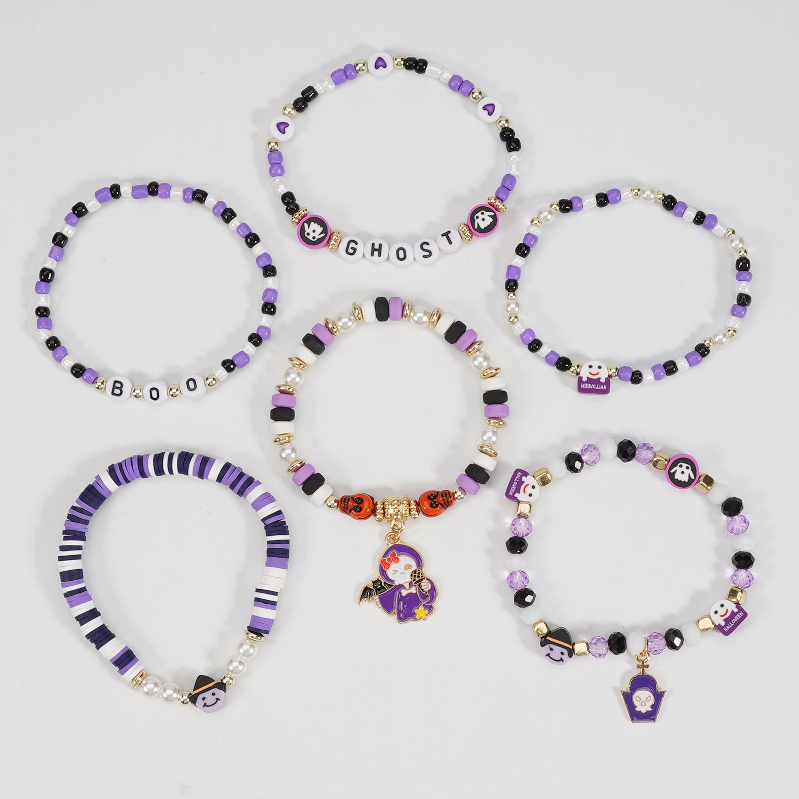 Halloween Beaded Bracelet with Ghost Pendant