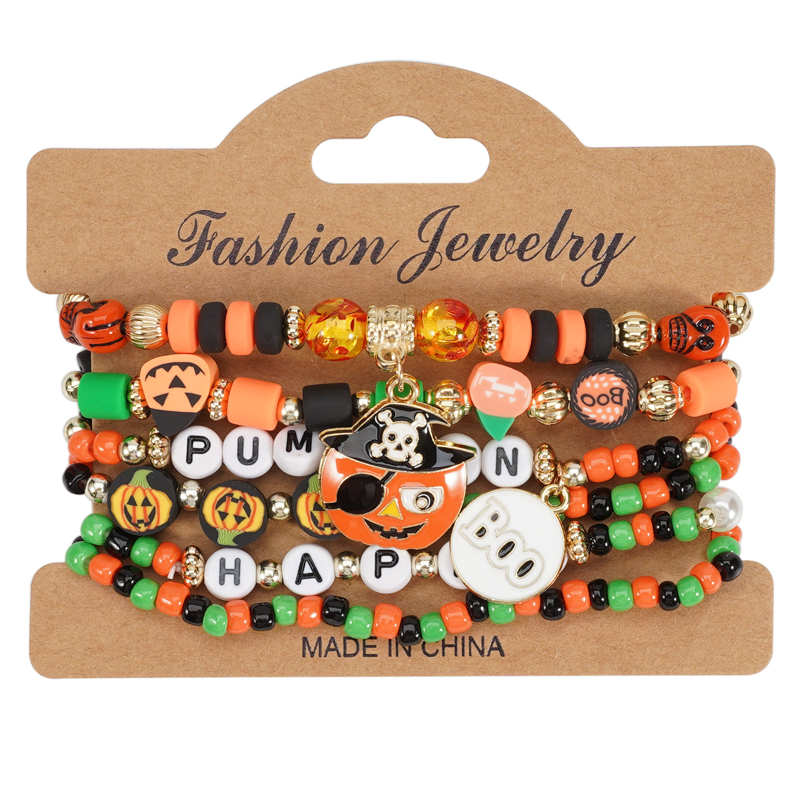 Halloween Beaded Bracelet with Ghost Pendant