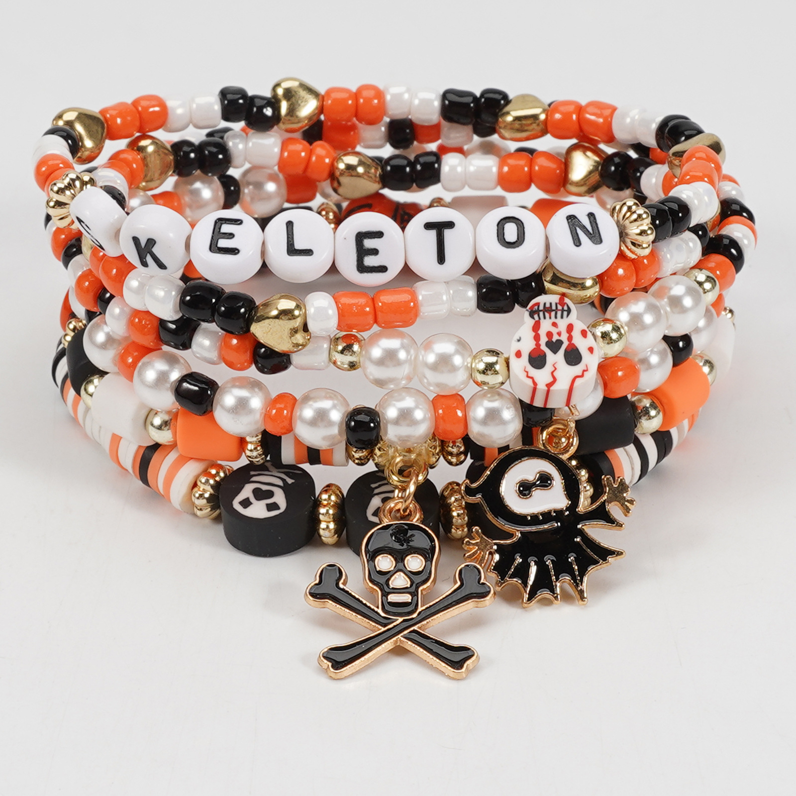 Halloween Beaded Bracelet with Ghost Pendant