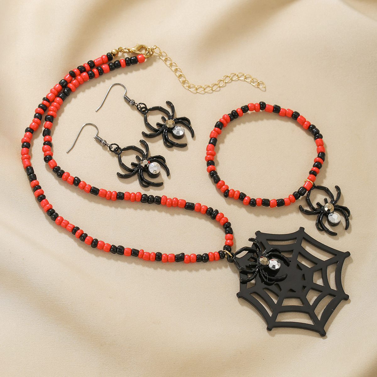 Halloween Beaded Skull Spider Jewelry Set