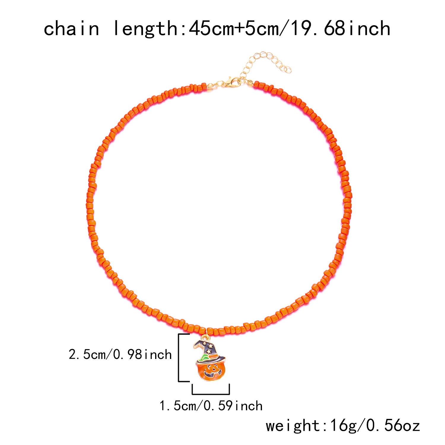 Halloween Beaded Ghost Pumpkin Pendant Necklace