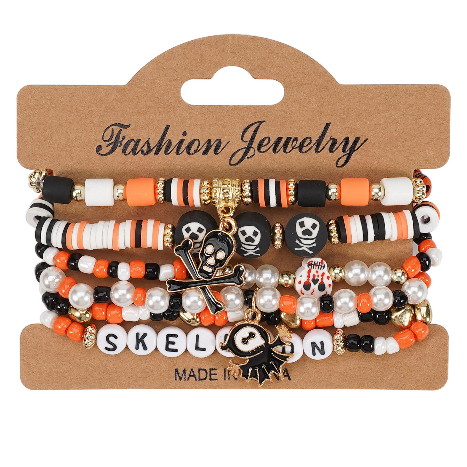Halloween Beaded Bracelet with Ghost Pendant